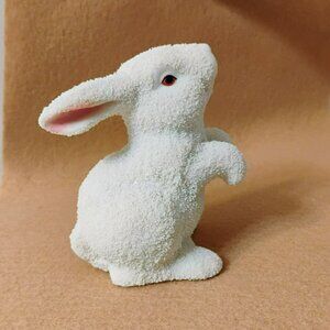 Vintage Snow Bunnies Rabbit Figurine White Flocked Ceramic Standing Easter Bunny